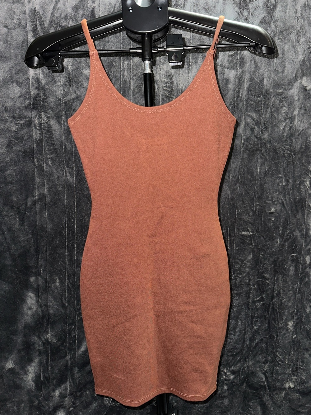 AKIRA Scoop Neck Ribbed Mini Dress in Rust